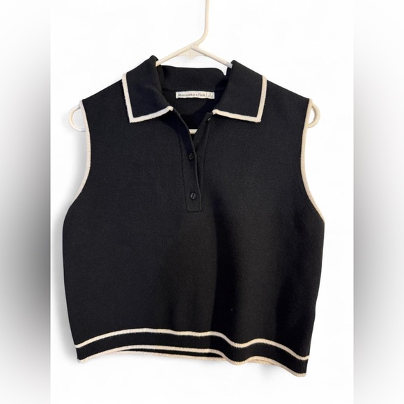 Abercrombie & Fitch Black Sleeveless Polo Sweater Vest S Crop - Picture 2 of 11